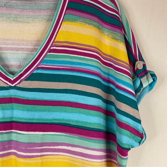 WESTBOUND Petite Chasing Stripe Short Sleeve Button Detail V-Neck Top Size PXL - Picture 8 of 15